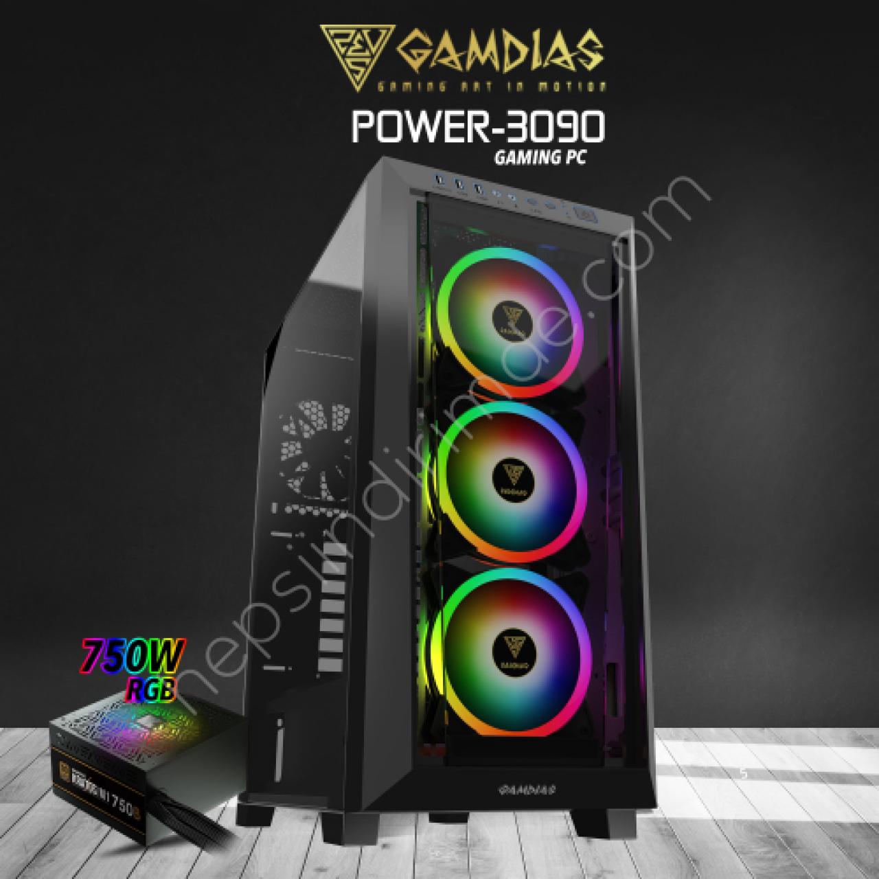 GAMDIAS POWER-3090, AMD Ryzen 7 5700X, 32Gb Ram, 500Gb SSD, 24Gb GDDR6X RTX3090 Ekran Kartı, 750W Kasa, Free Dos GAMING PC