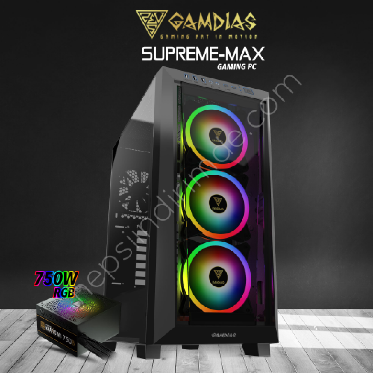 GAMDIAS SUPREME-MAX, i7-12700, 32Gb DDR5 Ram, 500Gb NVMe SSD, 8Gb GDDR6 RTX3060TI Ekran Kartı, 750W Kasa, Free Dos GAMING PC