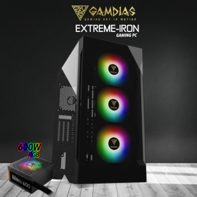 GAMDIAS EXTREME-IRON, i5-12400F, 16Gb DDR4 Ram, 500Gb NVMe SSD, 4Gb GDDR6 RX6500XT Ekran Kartı, 550W Kasa, Free Dos GAMING PC