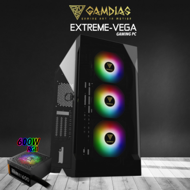 GAMDIAS EXTREME-VEGA, i5-12400F, 16Gb DDR4 Ram, 500Gb NVMe SSD, 6Gb GDDR6 GTX1660S Ekran Kartı, 550W Kasa, Free Dos GAMING PC