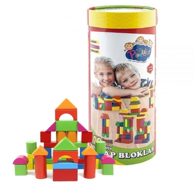 Onyıl Oyuncak  Silindir Kutuda Ahşap Renkli  Bloklar 100 Parça