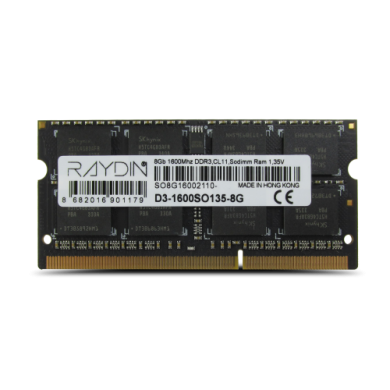 RAYDIN D3-1600SO135-8G 8GB, DDR3, 1600Mhz, 1,35V, CL11, Notebook SODIMM RAM